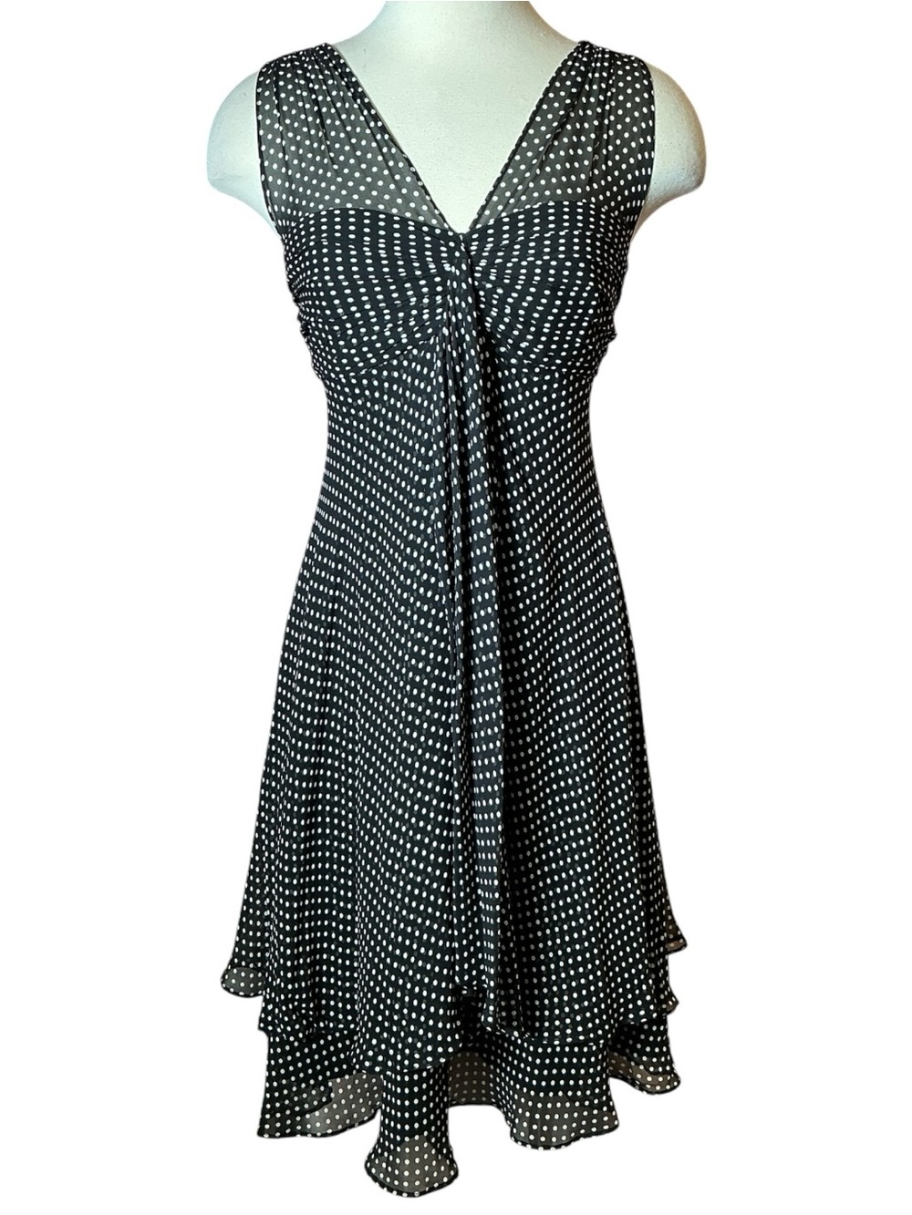Vintage Y2K Donna Ricco Silk Polka Dot Layered Midi Dress